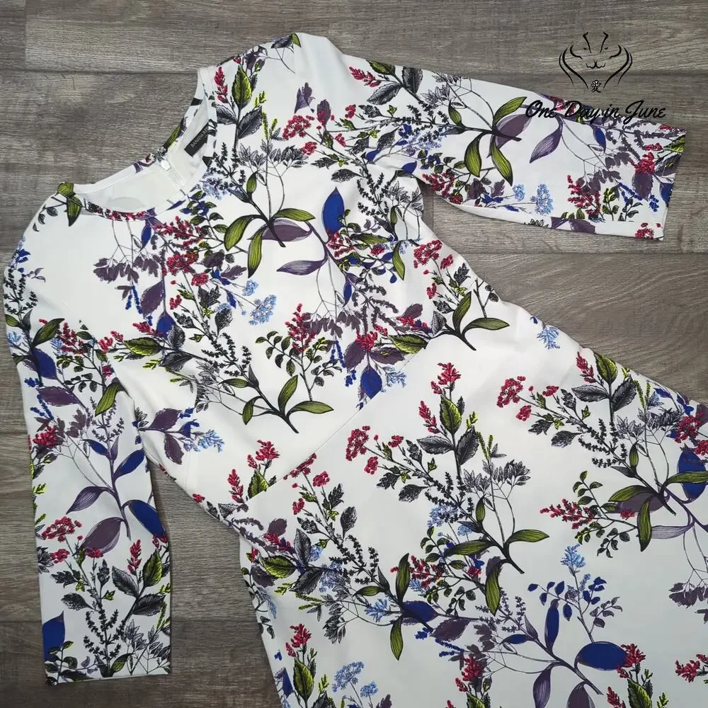 Banana Republic Floral Fit & Flare Dress White 3/4 Sleeve NWT Size 6